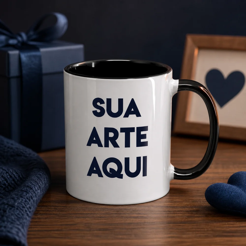 Mockup da caneca personalizada com alça e interior preto