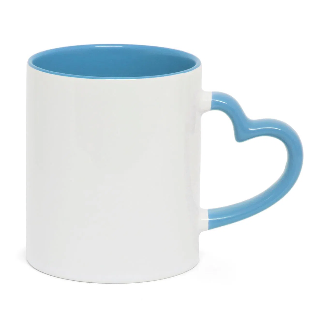 Caneca alça de Coracao e Interior azul claro