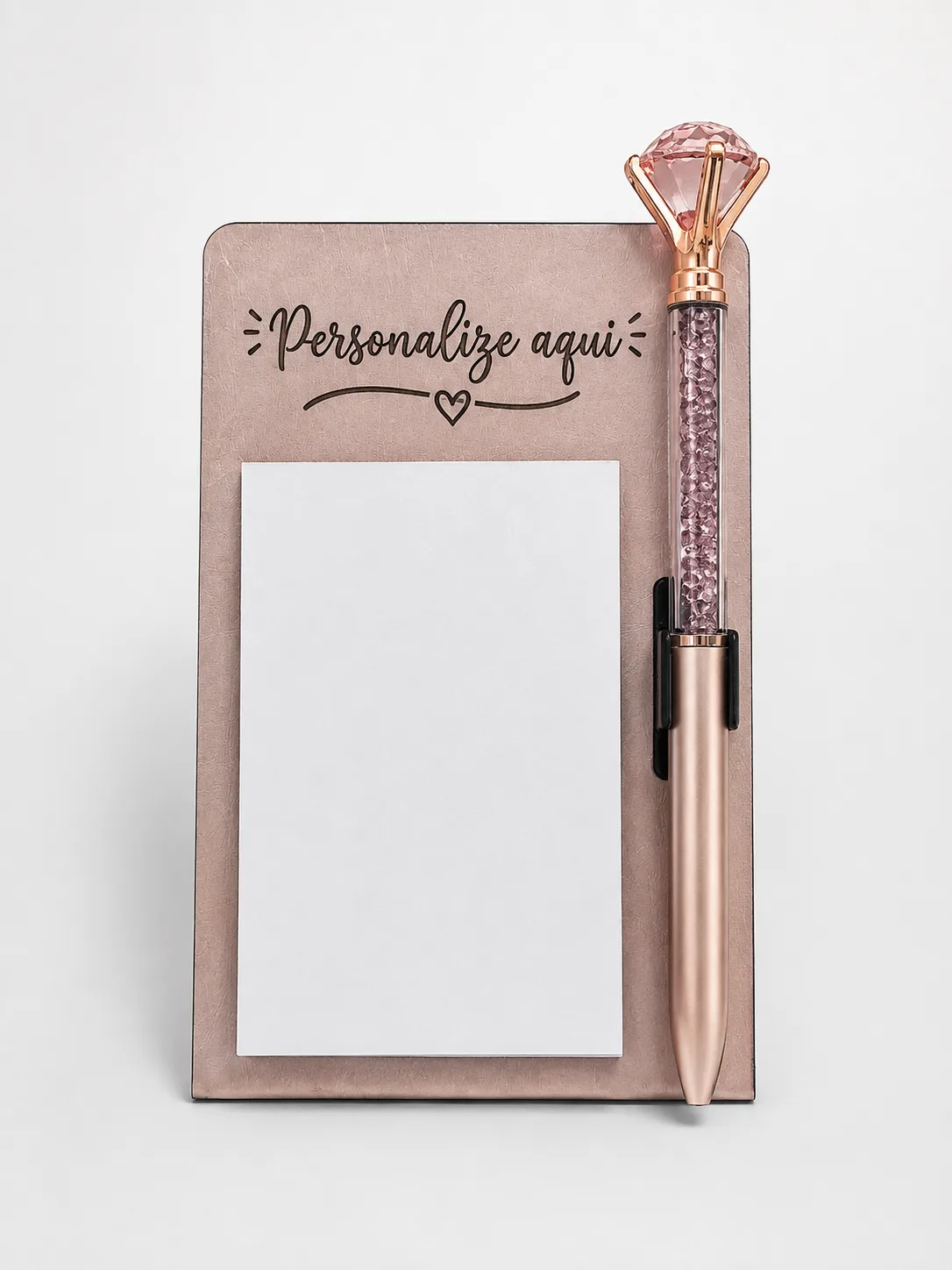 Porta Bloquinho com Porta Caneta Rosé  Personalizável