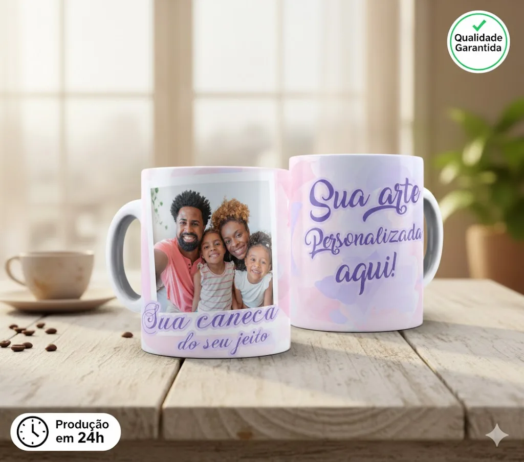 Caneca branca personalizada com foto, frase ou logo 325ml